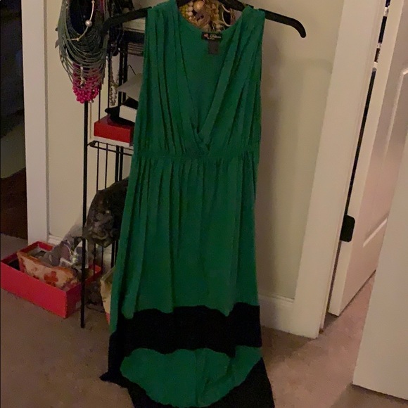 A green and black high and low dress. - Picture 2 of 2